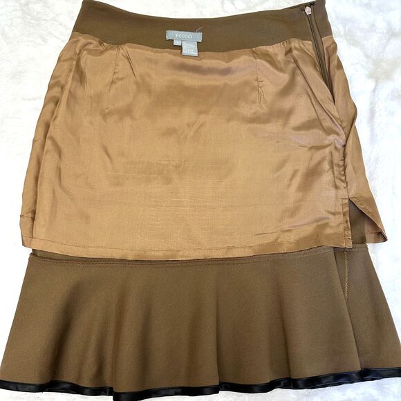 ECCOCI Women's Dark Beige A-Line Flounce Hem Knee-Length Stretch Skirt Sz 4 - Picture 8 of 8